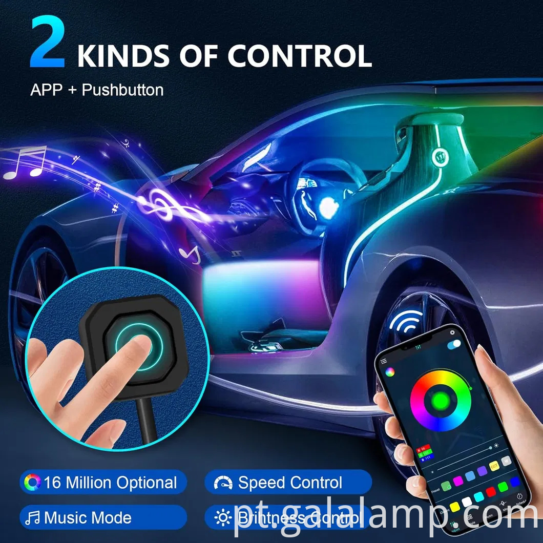 Kit de tira de luz de neon LED vibrante para o ambiente Car